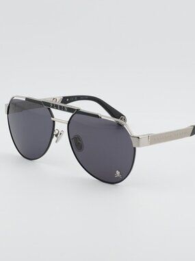 Philipp Plein SPP073M 0583 Sunglasses Palladium Aviator Frame, Smoke Lenses